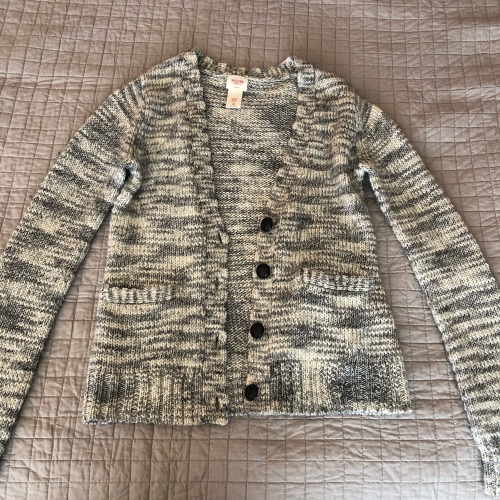 white and grey warm cardigan